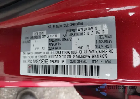 2018 Mazda Mazda6 Touring from USA, damaged, VIN JM1GL1VM8J1332853
